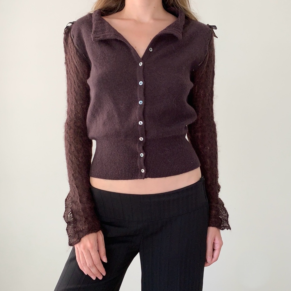 Womn wool blend brown cardigan